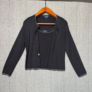 Vintage Ann Taylor 100% Silk Black Knit Tank Cardigan Old money Set Size Large
